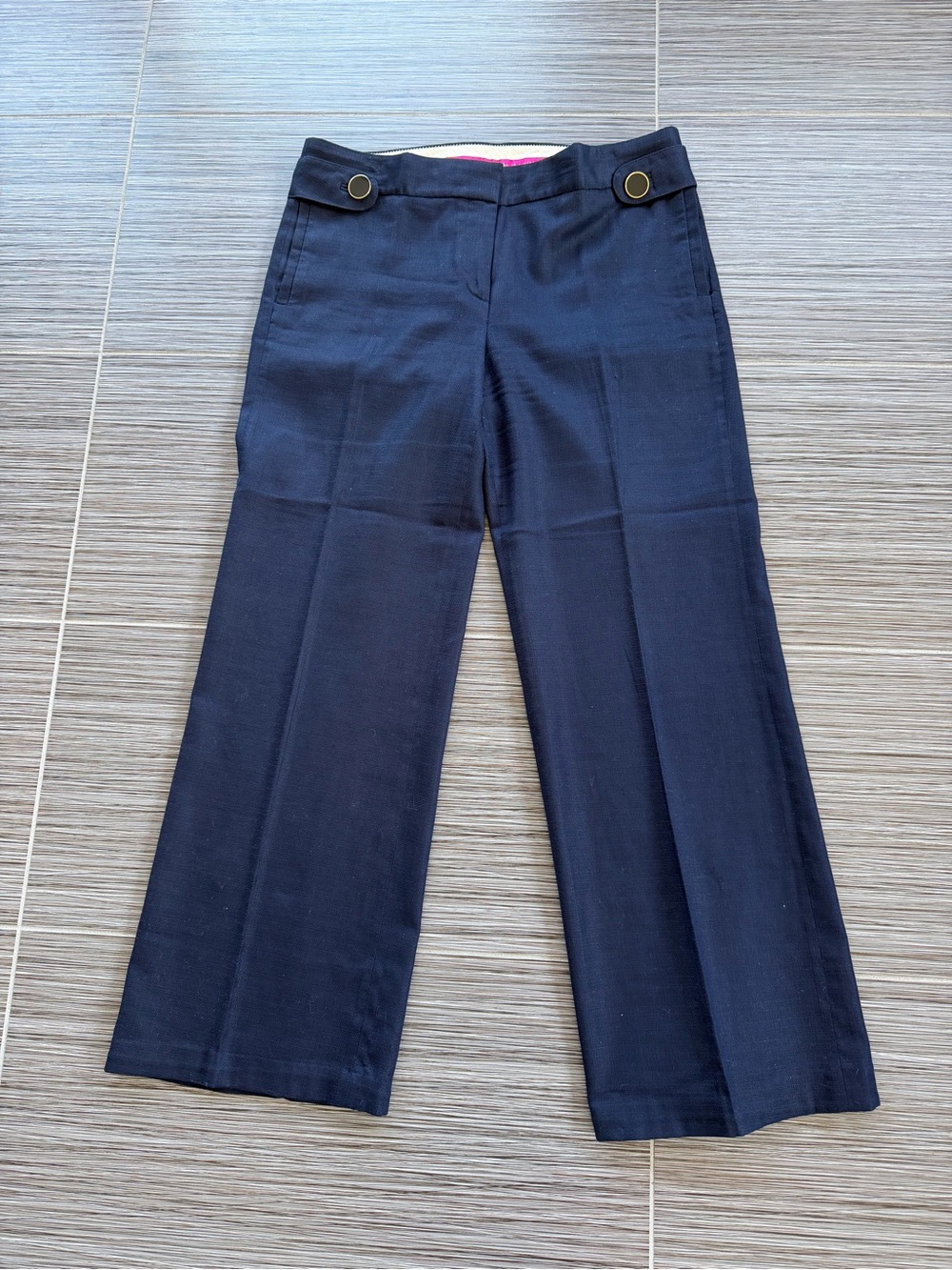 J. Crew Navy Cotton/Linen Pants with Button Waist Tabs Size 10